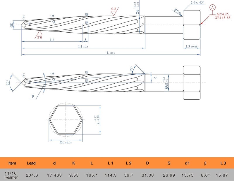 Jerax tools H.S.S Aligning Reamer, 11/16" Cutter Diameter with Hex Shank, Spiral Flute - Image 2